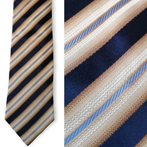 Ermenegildo Zegna  100% Silk Navy, Blue, and Gold Striped Textured Silk Tie